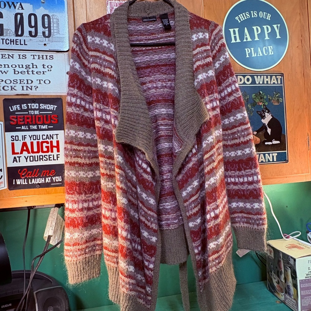 Moda International Red and Beige Patterned Cardigan